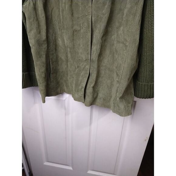 A.M.I. Woman 2X Jacket/ Sweater Green Snap 100 Leather Front Pocket Lined - Picture 9 of 12